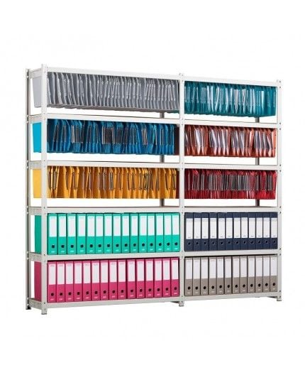 Archivage de dossiers suspendus et de classeurs sur un seul rayonnage en metal