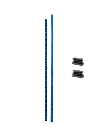 Paire de poteaux + pieds plastique pour rayonnage Léger 180 Kg - 300 Kg Montant ou poteau pour rayonnage metallique bleu au pas de 50 mm
