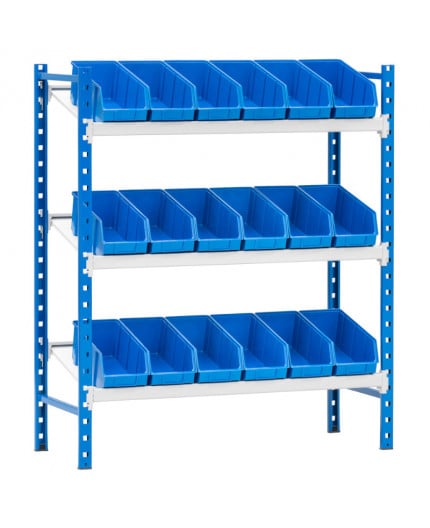 Rayonnage incliné 3 tablettes + 18 bacs de 300 mm