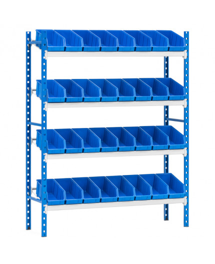 Rayonnage incliné 4 tablettes + 32 bacs de 300 mm
