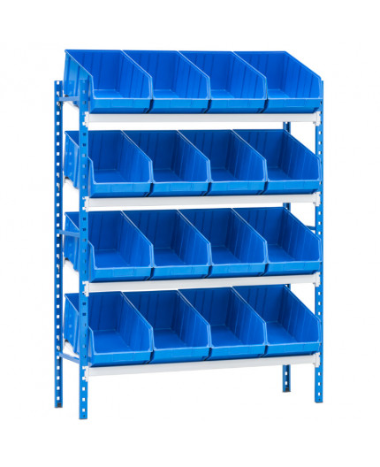 Rayonnage incliné 4 tablettes + 16 bacs de 500 mm