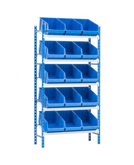 Rayonnage L 1000 incliné 5 tablettes + 15 bacs de 500 mm