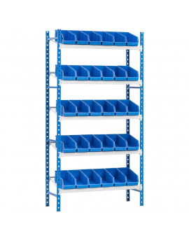 Rayonnage L 1000 incliné 5 tablettes + 30 bacs de 300 mm