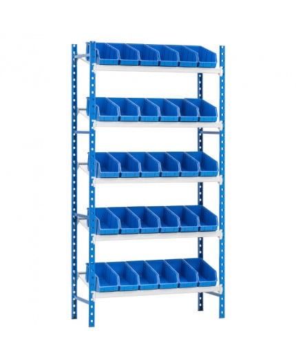 Rayonnage L 1000 incliné 5 tablettes + 30 bacs de 300 mm