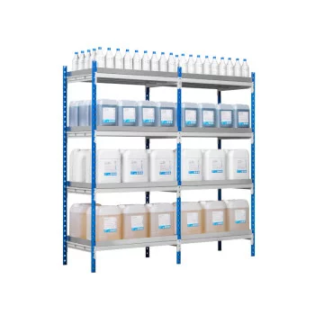 Rayonnage leger 180Kg avec 4 niveaux et 4 bacs de retention