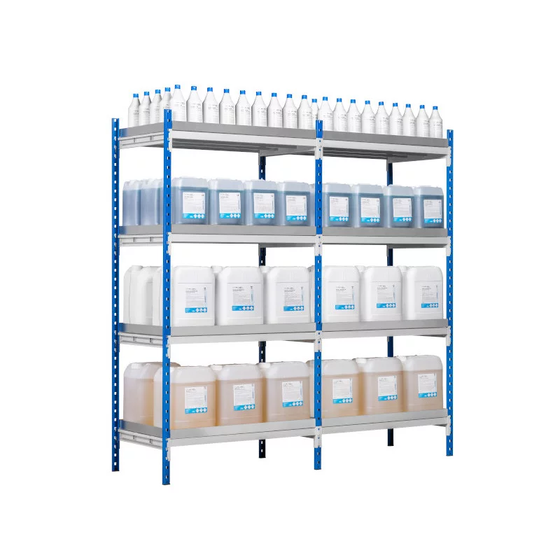 Rayonnage leger 180Kg avec 4 niveaux et 4 bacs de retention