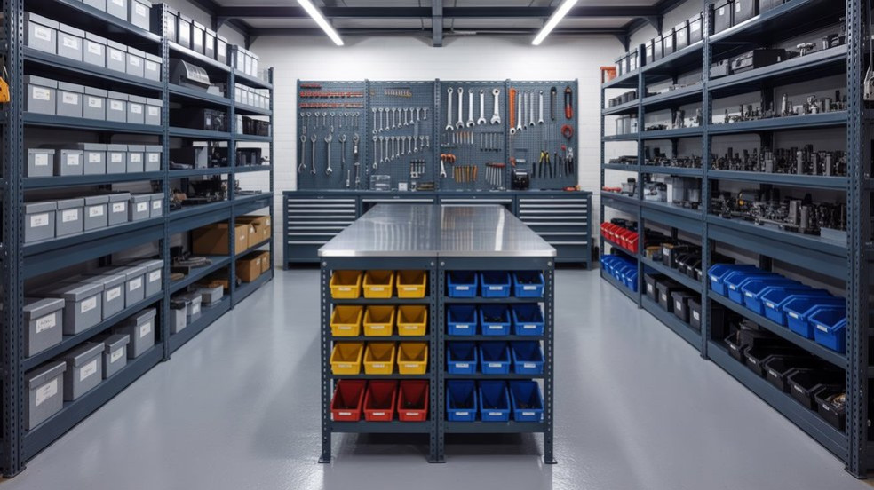 Organiser un atelier de maintenance : rayonnages, bacs et tables de travai