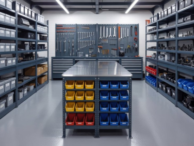Organiser un atelier de maintenance : rayonnages, bacs et tables de travai
